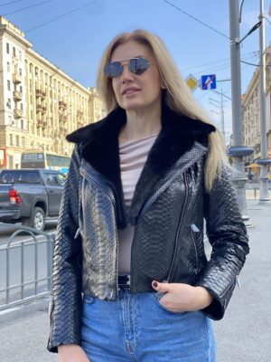 Шкіряна куртка з норкою 2441